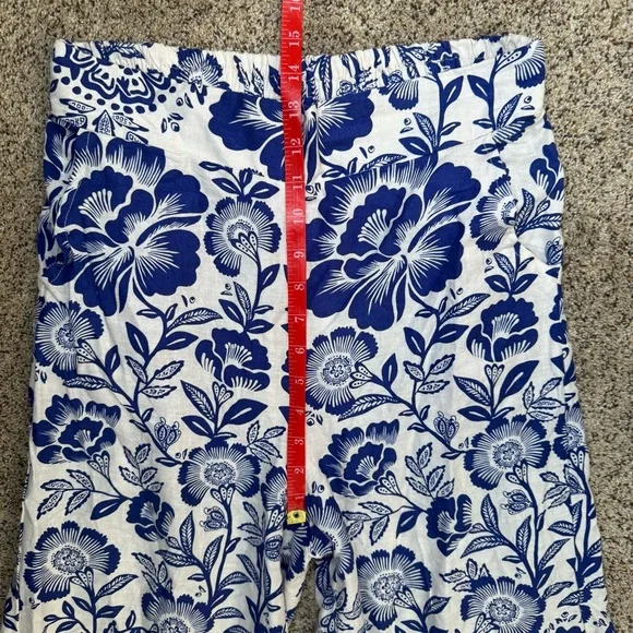 Rachel Zoe Linen Blend Wide Leg Flowy Floral Pants Blue & White Size S Beach - Picture 11 of 13